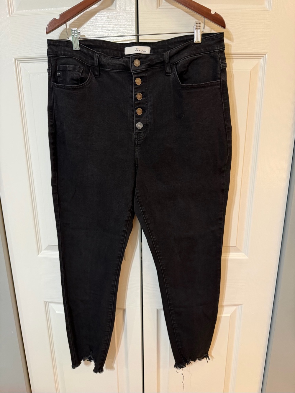 KanCan High-Rise Black Button Jeans with Frayed Hem